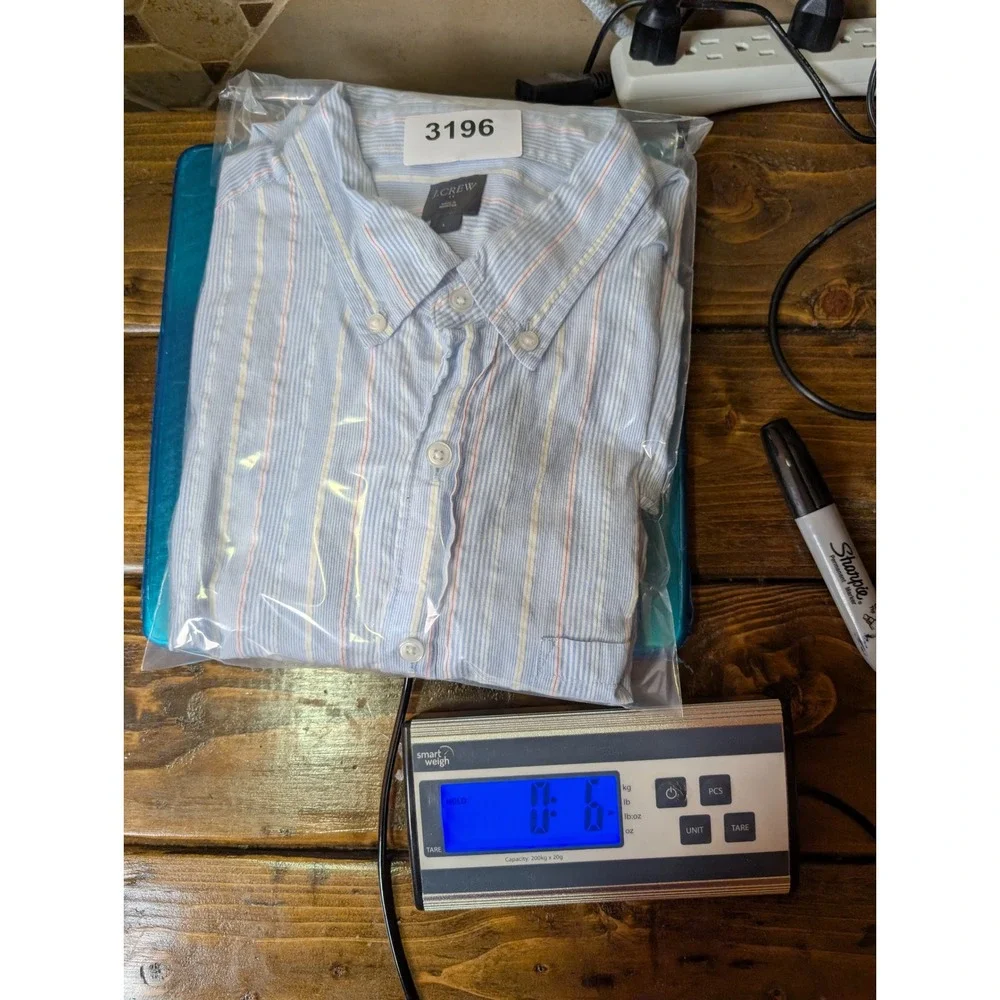 J.Crew Mens Large Light Blue White Striped‎ Long Sleeve Button Down Shirt L